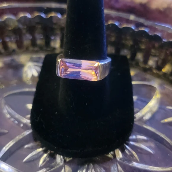 Sterling Silver Marked 925 Elegant Pink Gemstone Ring - Picture 7 of 7